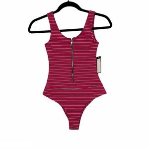 Romeo & Juliet Couture Bodysuit Pink Stripe Zip